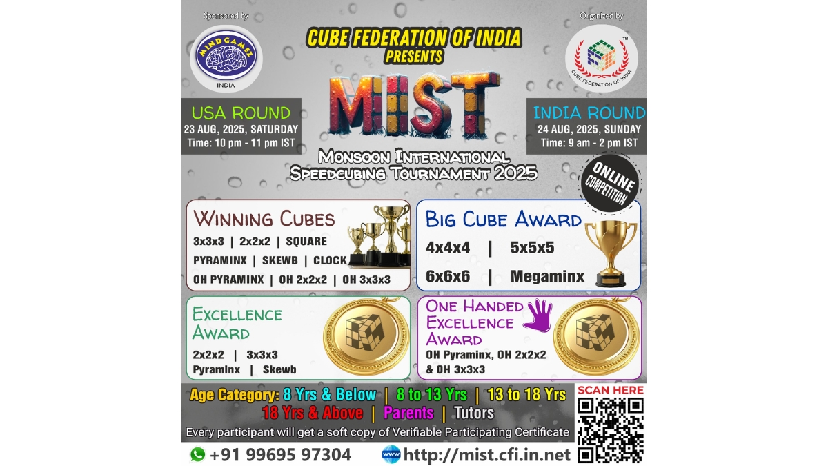 Cube Federation of India and Mindgamez Announce MIST 2025 Monsoon SpeedCubing Tournament